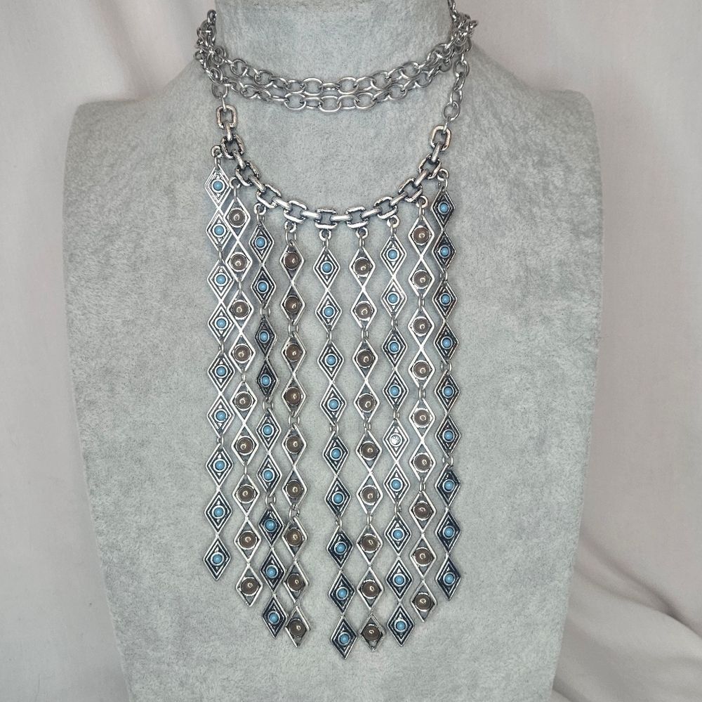 Premier Designs Arizona Silver Plated Fringe Necklace NWT Retail $49 16.5"-34"